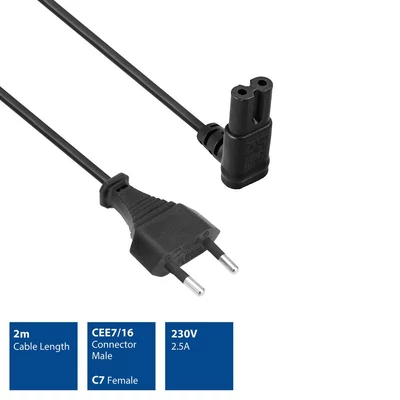 Kép 3/5 - ACT AK5008 Powercord Euro male - C7 female (angled down) 2m Black