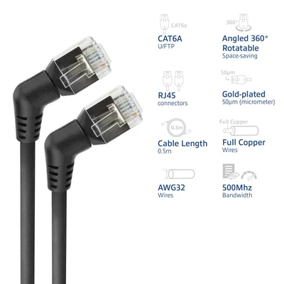 Kép 2/9 - ACT CAT6A U-FTP Patch Cable 0,5m Black