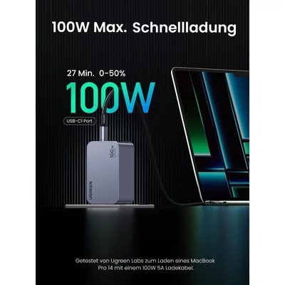 Kép 3/4 - UGREEN Nexode Pro 100W GaN Charger with USB-C Cable Grey
