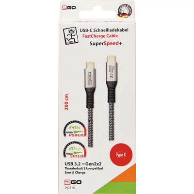 Kép 2/2 - 2GO SuperSpeed+ USB-C FastCharge Cable 240W 2m Black