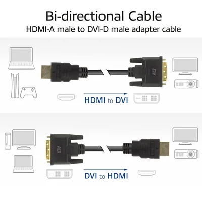 Kép 4/4 - ACT HDMI-A male to DVI-D male adapter cable 5m Black