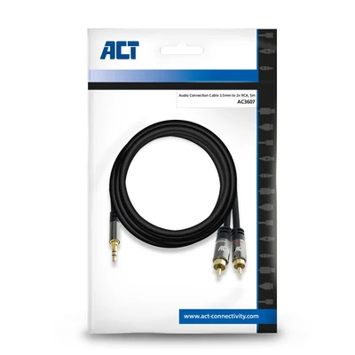 Kép 4/4 - ACT High Quality audio connection cable 1x 3.5mm stereo jack male to 2x RCA male 5m Black