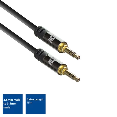 Kép 5/5 - ACT High Quality audio connection cable 3.5 mm stereo jack male to male 15m Black