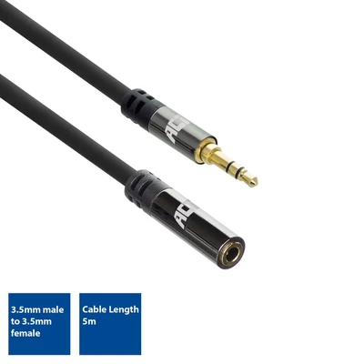 Kép 2/4 - ACT High Quality audio extension cable 3.5 mm stereo jack male to female 5m Black