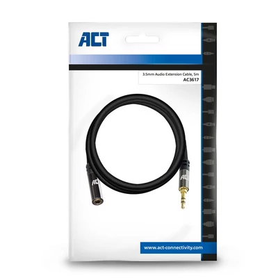 Kép 4/4 - ACT High Quality audio extension cable 3.5 mm stereo jack male to female 5m Black