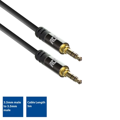Kép 5/5 - ACT High Quality stereo audio connection cable 3.5 mm jack male to male 5m Black