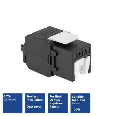 Kép 2/10 - ACT Keystone Jack RJ45 CAT6 Unshielded toolless with shutter Black