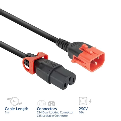 Kép 4/7 - ACT PL0041 Powercord C14 IEC Lock+ Dual Locking - C15 IEC Lock+ 1m Black