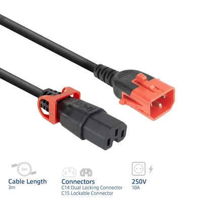 Kép 3/7 - ACT PL0043 Powercord C14 IEC Lock+ Dual Locking - C15 IEC Lock+ 3m Black