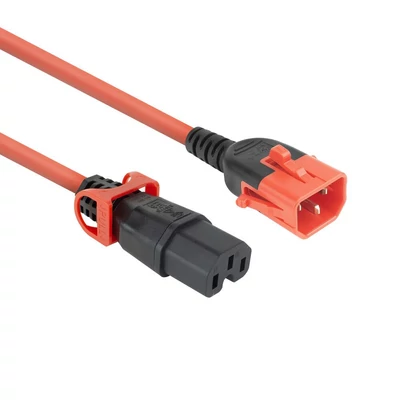 ACT PL0061 Powercord C14 IEC Lock+ Dual Locking - C15 IEC Lock+ 1m Red