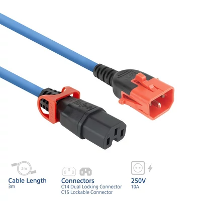 Kép 3/6 - ACT PL0073 Powercord C14 IEC Lock+ Dual Locking - C15 IEC Lock+ 3m Blue