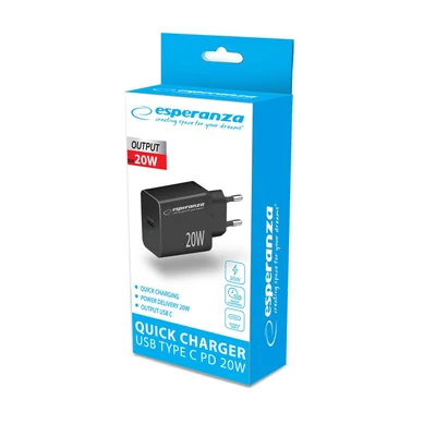 Kép 3/3 - Esperanza EZC104K Quick Power Charger 20W USB-C PD Black