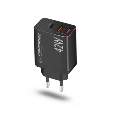 Kép 2/3 - Esperanza EZC106K Quick Power Charger 42W USB-C PD 30W / 2xUSB-A 12W Black