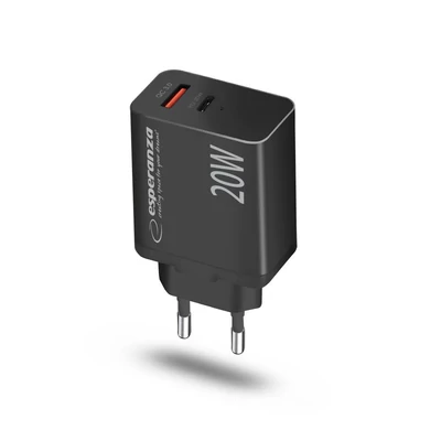 Kép 2/3 - Esperanza Quich Power Charger 20W USB-C PD 20W / USB-A QC 3.0 18W Black