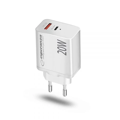 Kép 2/3 - Esperanza Quich Power Charger 20W USB-C PD 20W / USB-A QC 3.0 18W White
