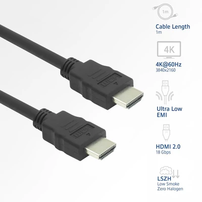 Kép 2/6 - ACT HDMI 4K LSZH Premium High Speed cable v2.0 HDMI-A male to HDMI-A male 1,5m Black
