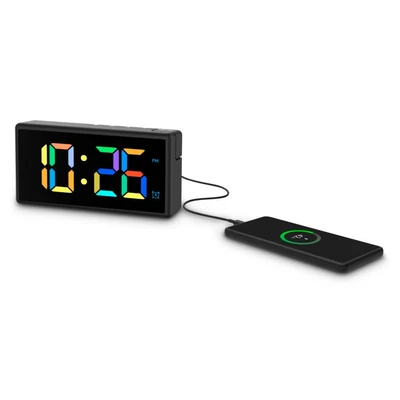 Kép 4/4 - Hama Ibiza Digital Alarm Clock Multi-Colour Display with USB Charging Function Black