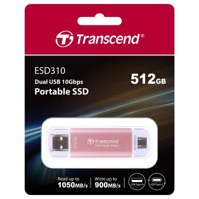 Kép 2/2 - Transcend 512GB USB3.0/USB Type-C ESD310C Pink