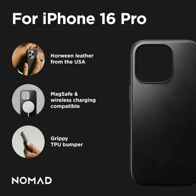 Kép 3/9 - Nomad Modern Leather Horween iPhone 16 Pro case Black