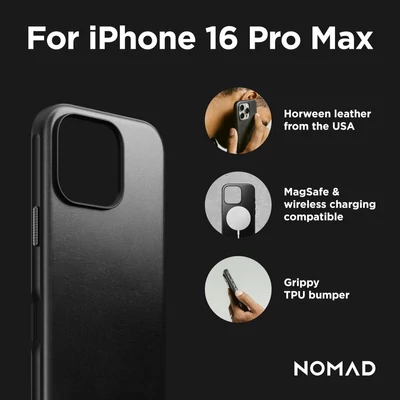 Kép 3/9 - Nomad Modern Leather Horween iPhone 16 Pro Max case Black