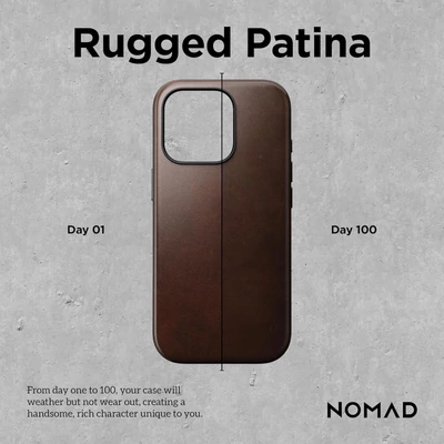 Kép 2/9 - Nomad Modern Leather Horween iPhone 16 Pro Max case Rustic Brown