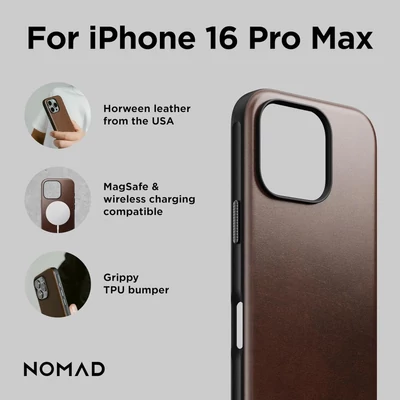 Kép 3/9 - Nomad Modern Leather Horween iPhone 16 Pro Max case Rustic Brown