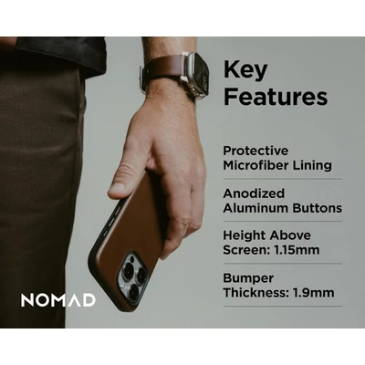 Kép 5/9 - Nomad Modern Leather Horween iPhone 16 Pro Max case Rustic Brown