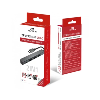 Kép 5/5 - Advance Xpand Smart 2in1 USB2.0 Card Reader Grey