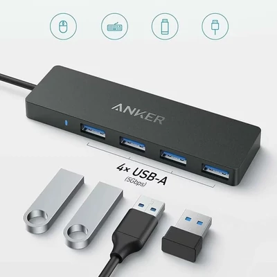 Kép 2/3 - ANKER 4-in1 4-portos USB3.0 HUB Black