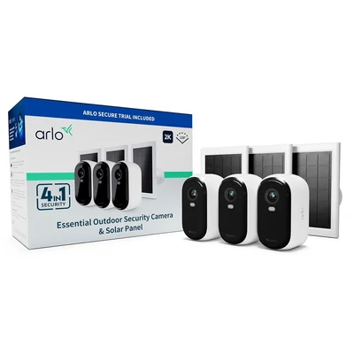 Kép 2/3 - Arlo Essential (Gen.2) Bundle 2K Outdoor Security Camera (3 Camera Kit) + (3 Essential Solar Panel Charger) White