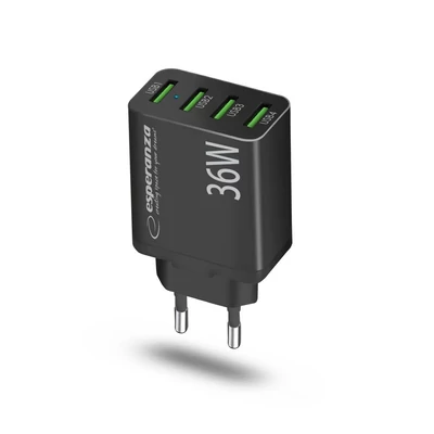 Kép 2/3 - Esperanza EZC107K Quick Power Charger 36W 4x USB-A QC 3.0 18W Black