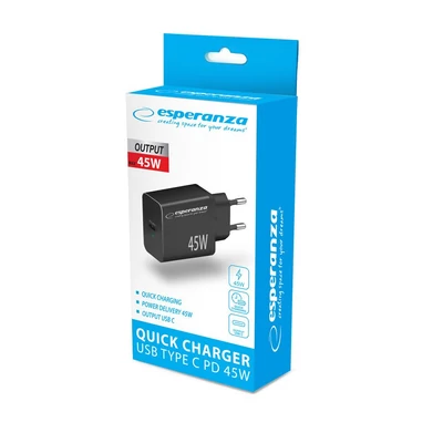 Kép 3/3 - Esperanza EZC108K Quick Power Charger 45W USB-C Black