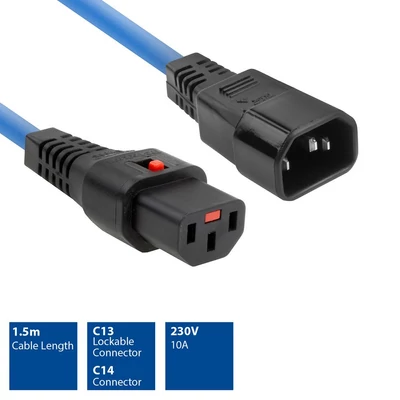Kép 2/6 - ACT Powercord C13 IEC Lock - C14 1,5m Blue