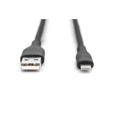 Kép 2/6 - Assmann Lightningh to USB Silicone USB2.0 12W Cable 1m Black