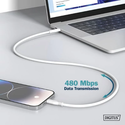 Kép 6/7 - Assmann Lightningh to USB Silicone USB2.0 12W Cable 2m White