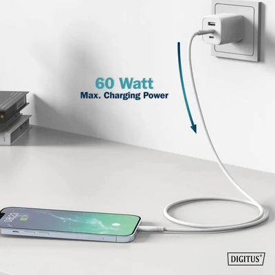 Kép 5/6 - Assmann Lightningh to USB-C Silicone USB2.0 60W Cable 0,5m White