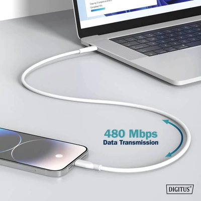 Kép 6/6 - Assmann Lightningh to USB-C Silicone USB2.0 60W Cable 0,5m White