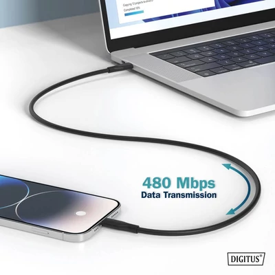 Kép 6/6 - Assmann Lightningh to USB-C Silicone USB2.0 60W Cable 1m Black