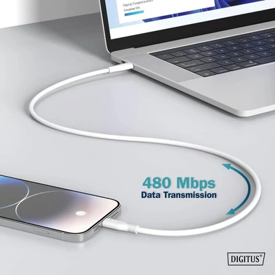 Kép 6/6 - Assmann Lightningh to USB-C Silicone USB2.0 60W Cable 1m White