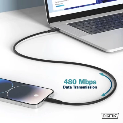Kép 6/6 - Assmann Lightningh to USB-C Silicone USB2.0 60W Cable 2m Black