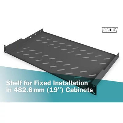 Kép 6/9 - Digitus 1U fix polc 400 mm mélységű állványokhoz, 45x483x250 mm, 15 kg-os súlyig fekete(RAL 9005)