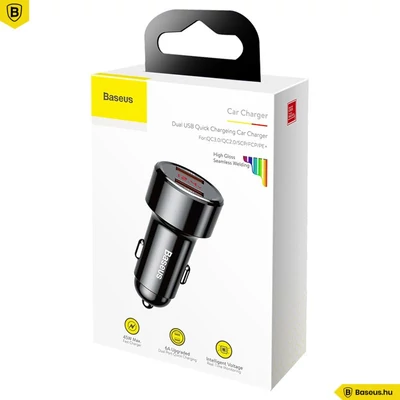 Kép 4/5 - Baseus Magic Series QC 3.0 6A + 6A Car Charger Black