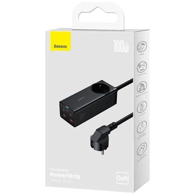 Kép 5/5 - Baseus Powerstrip 100W Elosztó 1DIN Black