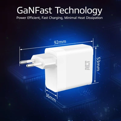 Kép 4/9 - ACT ACT USB-C/USB-A Charger 65W 3-port with Power Delivery PPS, QuickCharge and GanFast