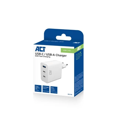 Kép 6/9 - ACT ACT USB-C/USB-A Charger 65W 3-port with Power Delivery PPS, QuickCharge and GanFast