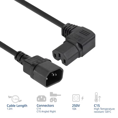 Kép 2/8 - ACT Powercord C14 - C15 (angled right) 1,2m Black
