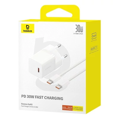 Kép 4/7 - Baseus USB-C GaN5 mini 30W mains charger White