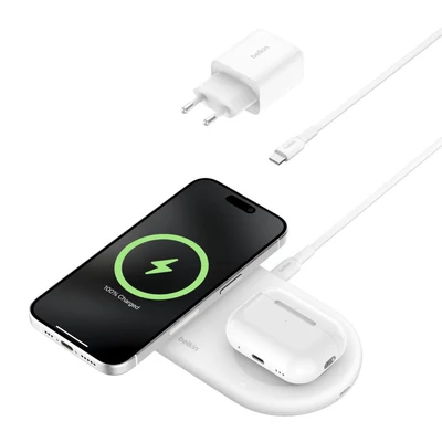 Kép 3/3 - Belkin BOOST Charge Pro 2in1 Qi2 15w Magnetic Charging Pad White