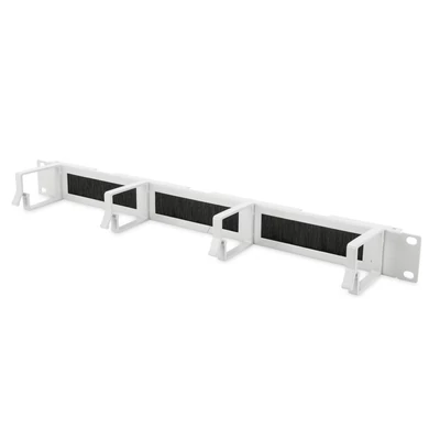 Digitus 1U kábelrendező panel kefés bemenetekkel 4x alumínium kábelgyűrű 44x60mm Szürke (RAL 7035)