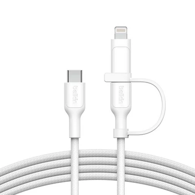 Kép 5/5 - Belkin BoostCharge Pro 2-in-1 Cable with USB-C and Lightning Connector 1,5m White
